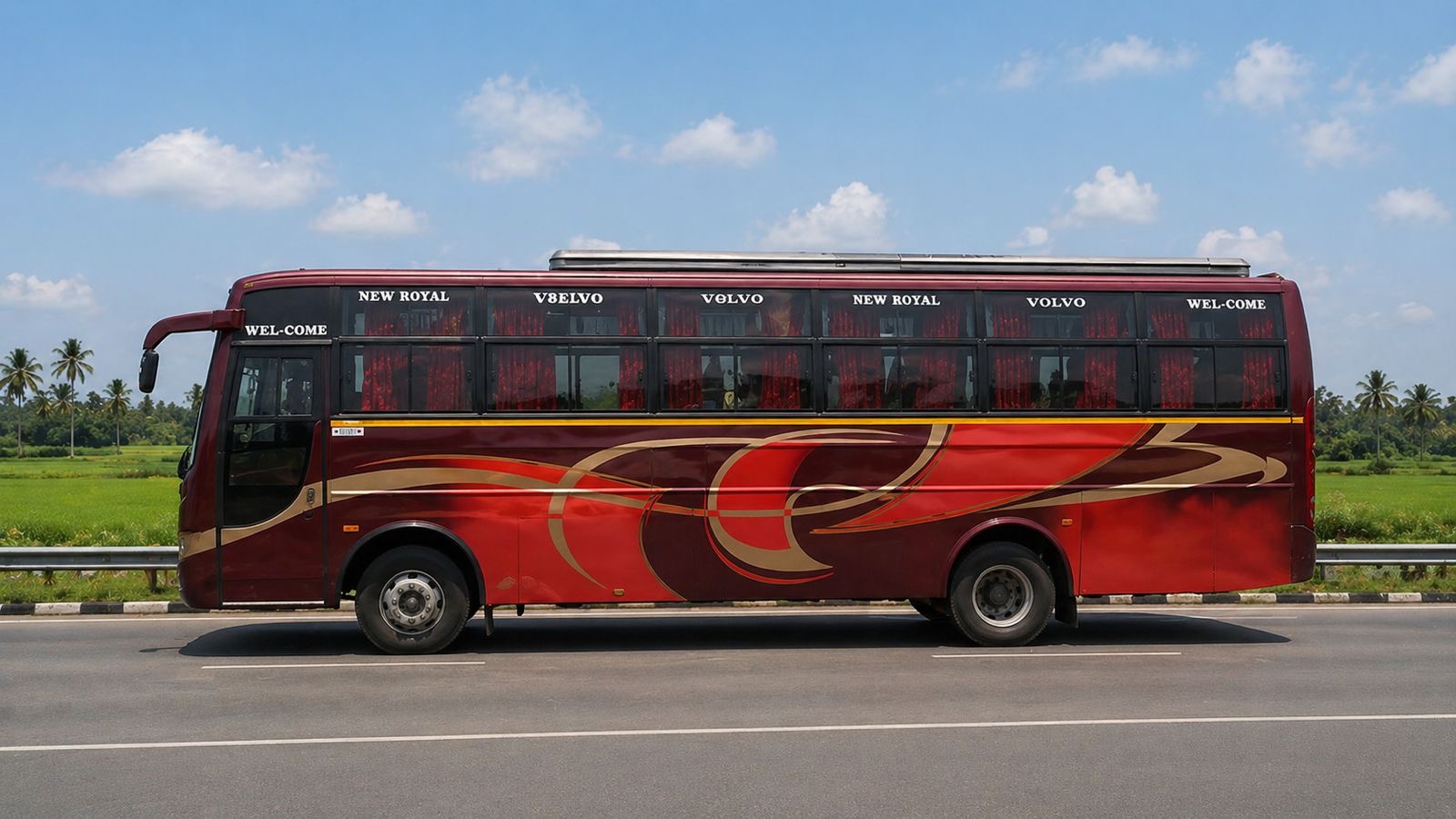 35 seater bus rental Nagpur - New Royal Travels affordable coach for tours and events.